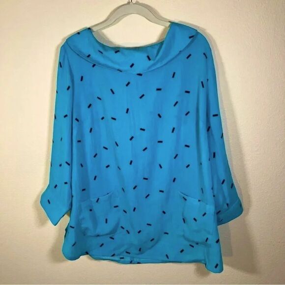 Fridaze M Ava 100% Linen Cowl Neck Tunic Lagenlook Blue Teal - Picture 1 of 8